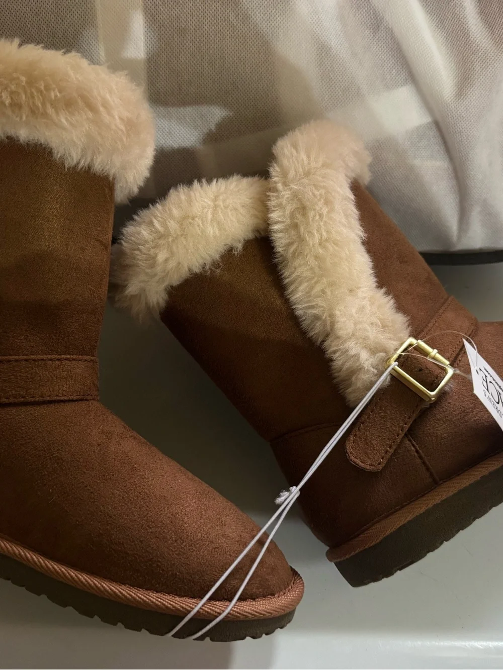 The Children's Place Sz 5 Girls' Brown Faux-Suede Shearling Winter Boots NWT😊😊